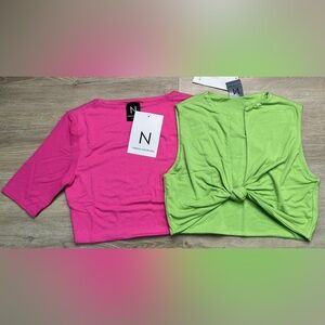 Naked Wardrobe Tops 2 Bundle Hot Pink & Lime Green Crop Summer Lot NWT